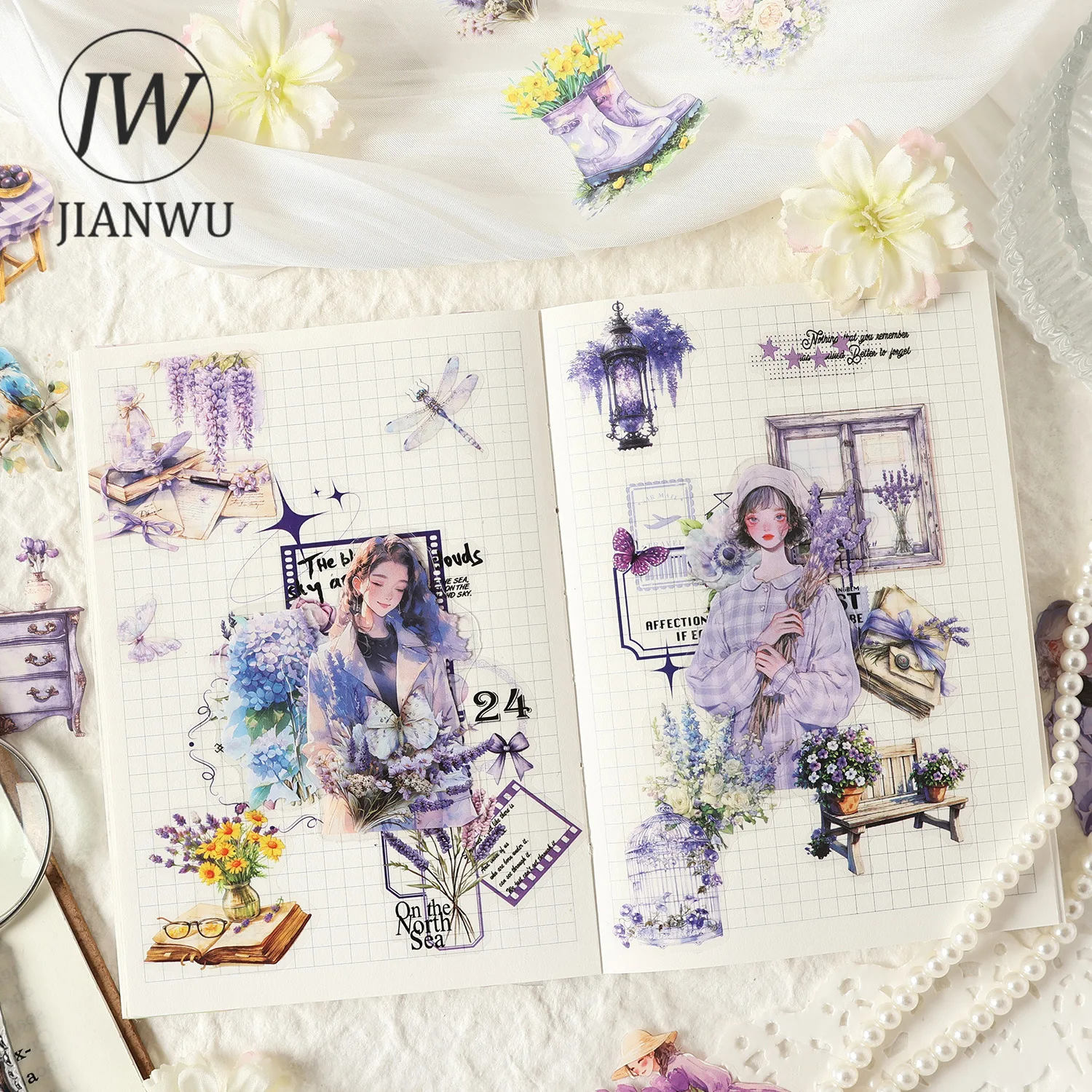 JIANWU امرأة جميلة مثل سلسلة الزهور شخصية عتيقة مادة المناظر الطبيعية ملصق الحيوانات الأليفة مجلة القرطاسية الإبداعية