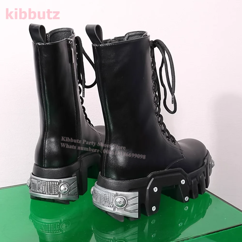 Botines de cuero genuino para mujer, botas con cremallera lateral, punta redonda, aumento de altura, cordones negros sólidos, moda de lujo, zapatos concisos, el más nuevo