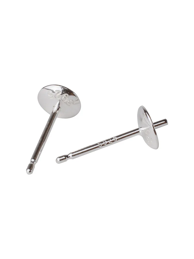 Solid 925 Sterling Silver Earring Studs Ear Post Finding with Cupped Pad for Holding Pearl Gemstone Beads