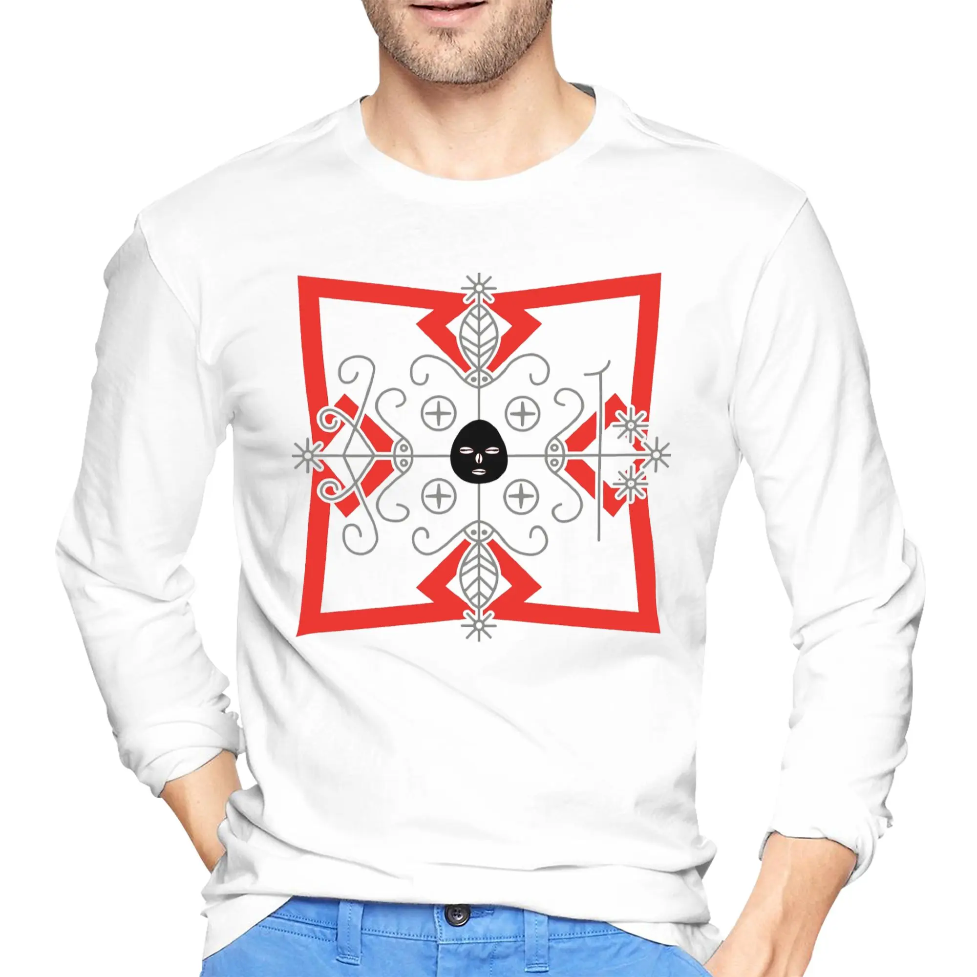

Papa Legba Eleggua Men's Long Sleeved T-shirt Fashion Round Neck T shirts Spring and Autumn Men tops