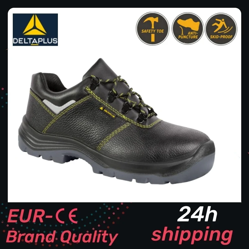 DELTAPLUS Brand Cowhide Leather Safety Shoes Protective Steel Toe Cap Anti Smashing, Anti Piercing, With Reflective Strips