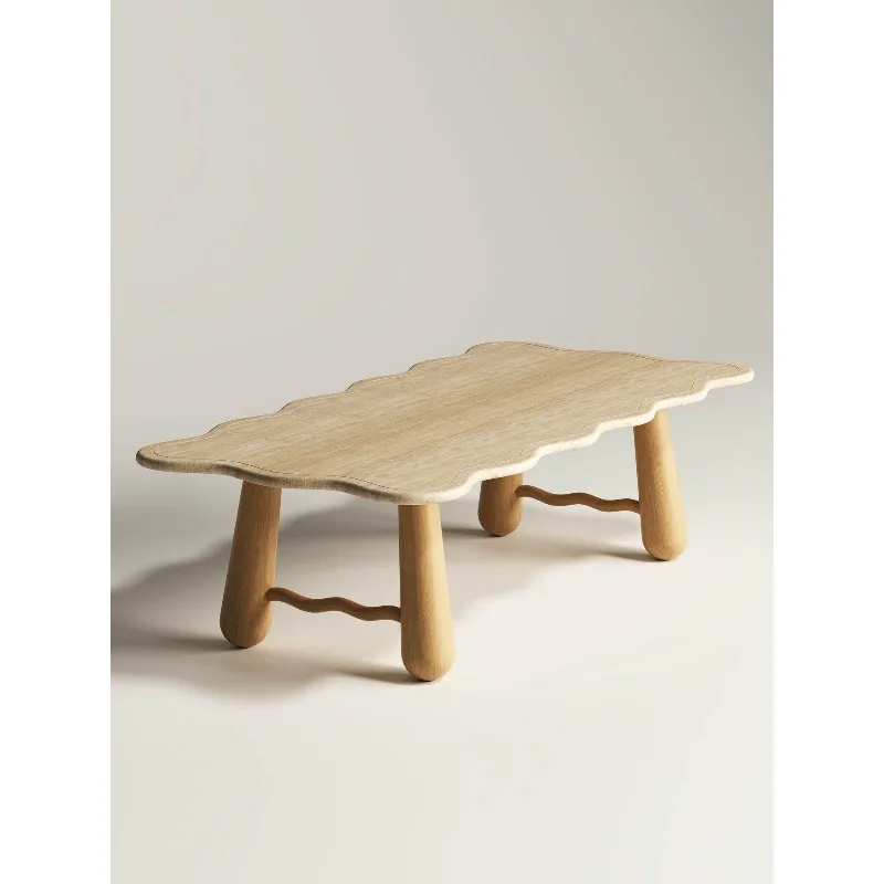 French retro travertine dining table, restaurant home designer special-shaped table, workbench small apartment solid wood dining