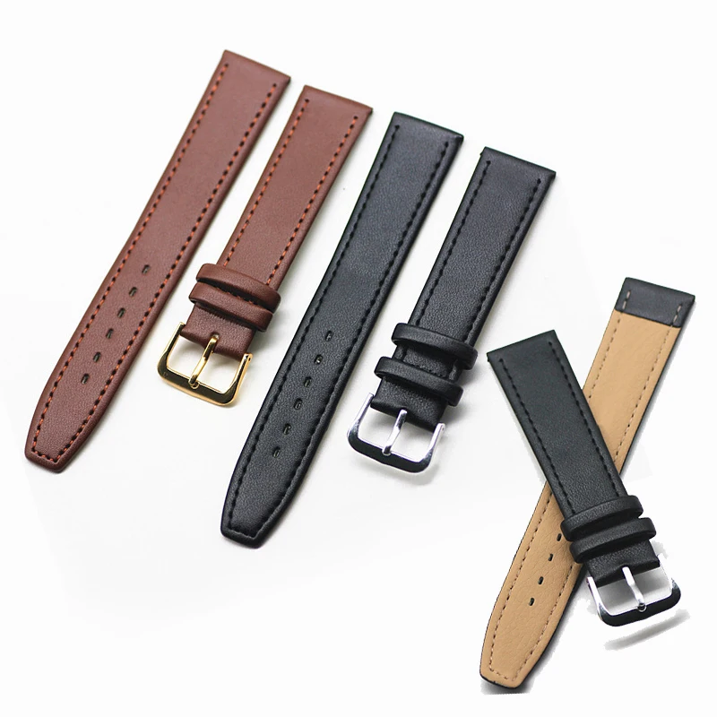 Soft Watch Strap 10mm 12mm 14mm 16mm 18mm 20mm 22mm Black Brown Leather Watch Accessories Solid Buckle Men Women Watch Band