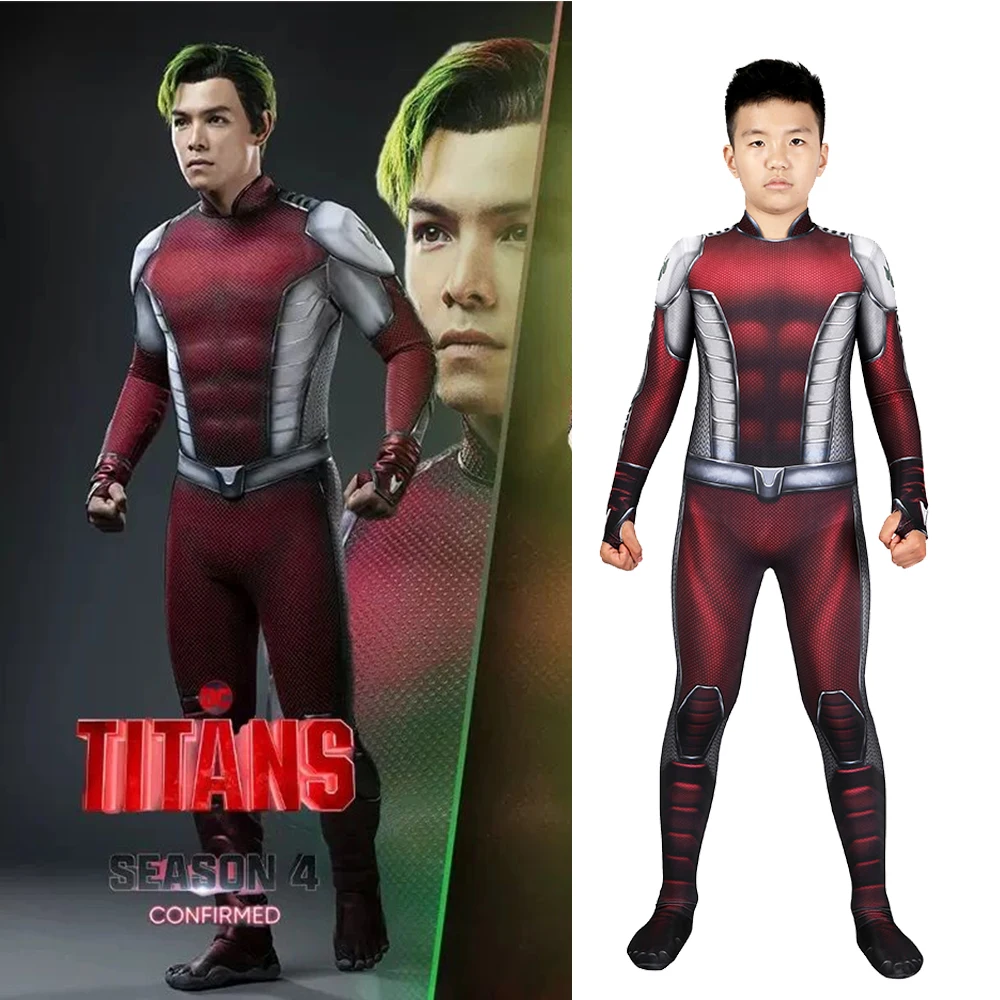 

Kids Teen Titans Cosplay Beast boy Superhero Boys Costume 3D Printed Spandex Halloween Jumpsuits Bodysuit Costume for Children