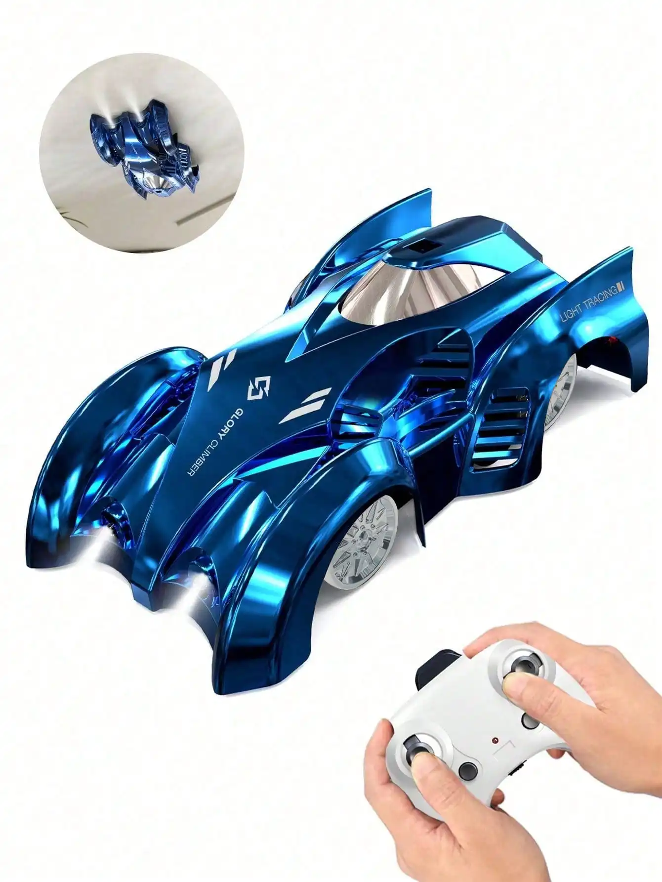 1pc Remote Control Wall Climbing Car, 360° Rotating Stunt Car With Headlights, Rechargeable Indoor Wall Toy, Suitable For Boys & Girls Aged 3-12+, Great For Christmas, Halloween, Easter, New Year, Birthday, Back To School Gifts (Blue)