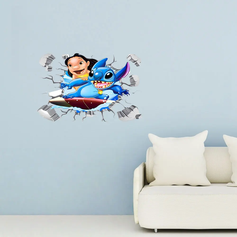 1 ملصق حائط لركوب الأمواج من Stitch and Lilo، ملصق Lilo & Stitch تحت عنوان - مناسب لتزيين المنزل، يمكن استخدامه على الجدران والنوافذ والشرفات والمرايا والجدران المزخرفة
