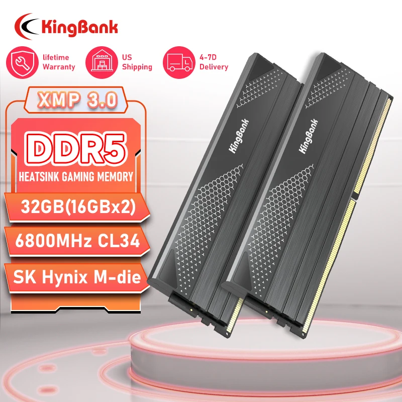 KingBank Memoria RAM DDR5 6800MHz 24GB 48GB 24GBx2 Gaming Desktop Memory 288Pin DIMM DDR5 RAM EXPO XMP 3.0 CL34 Hynix M die