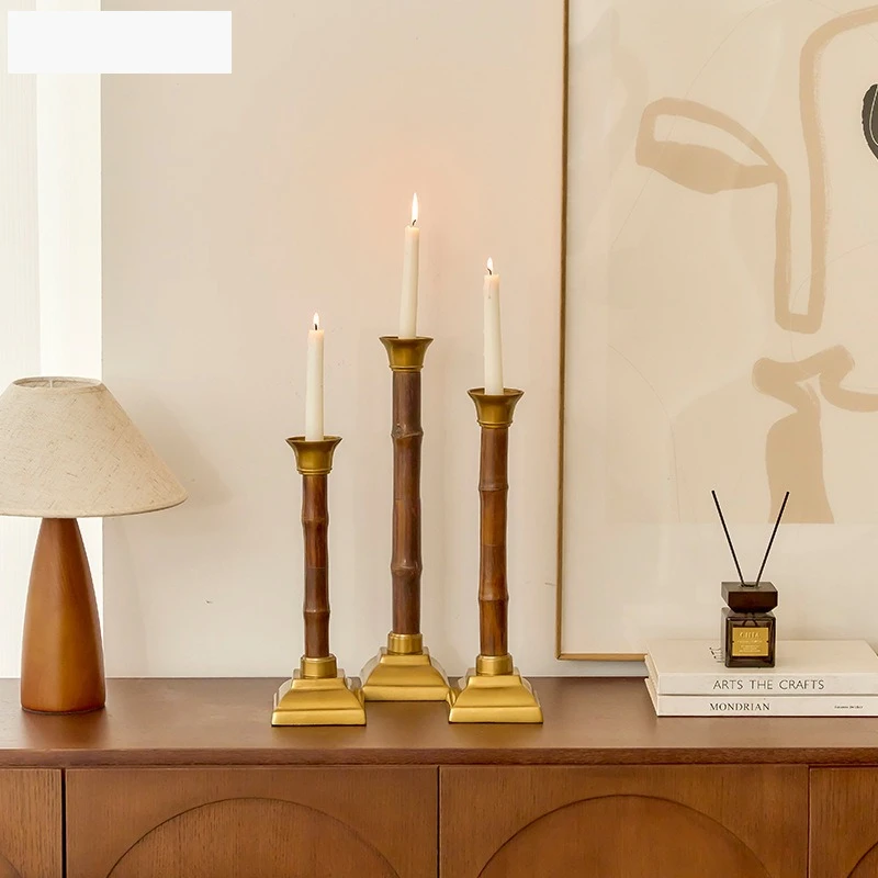 Retro bamboo candlestick Chinese home decoration ornament living room dining  atmosphere creative craftsmanship