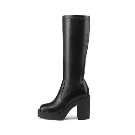 Women Square Toe Platform Knee High Boots Classic Big Size Winter Black Matte Lady Side Zipper Punk Boots 2024