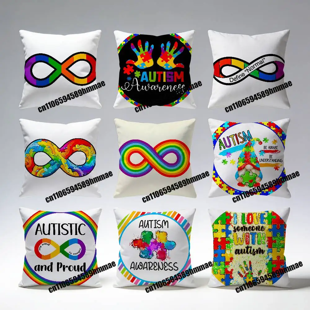 

For Accept Support Love Autism Pride Symbol Rainbow Infinity Sign Throw Pillow Case Sham 45x45cm 40cm Square Pad Cushion Cover