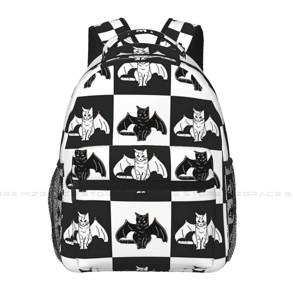 

Checkerboard Bat Cats Backpack for Girls Boys Travel Rucksack Daypack for Teenage School Laptop