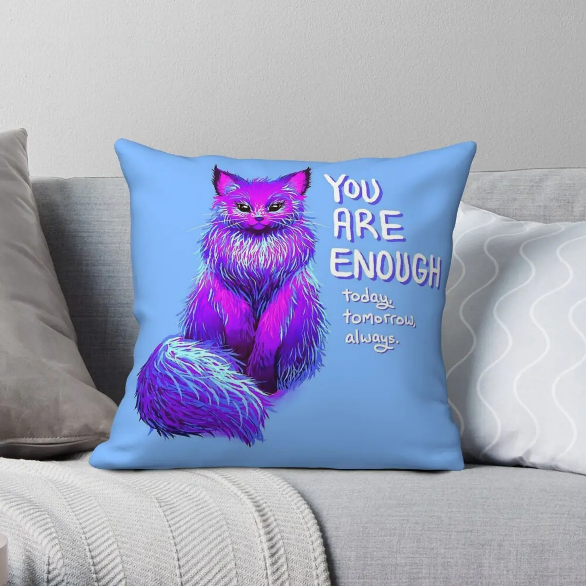 You Are Enough Magical Maine Coon Cat Square Pillowcase Polyester Linen Velvet Printed Zip Decor Pillow Case Room Cushion 45x45