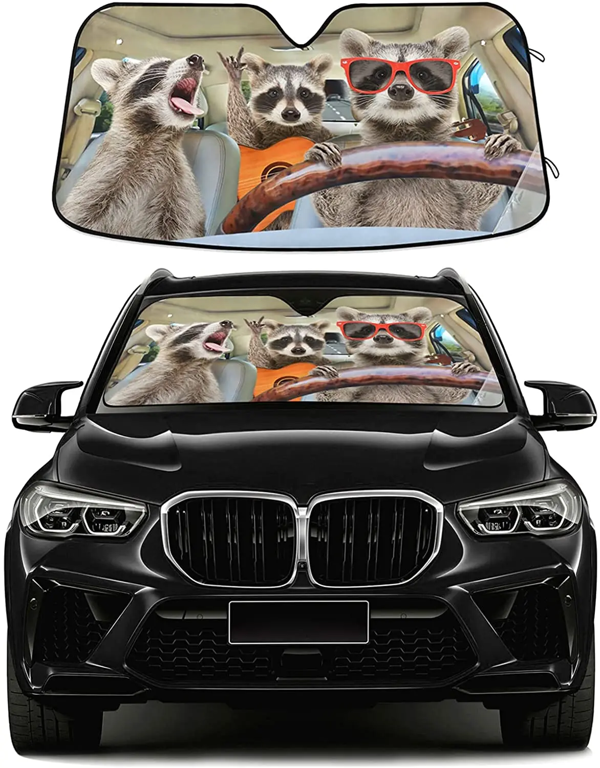 

Oarencol Raccoon Driving Car Windshield Sun Shade Funny Animal Music Foldable UV Ray Sun Visor Protector Sunshade to Keep Your V