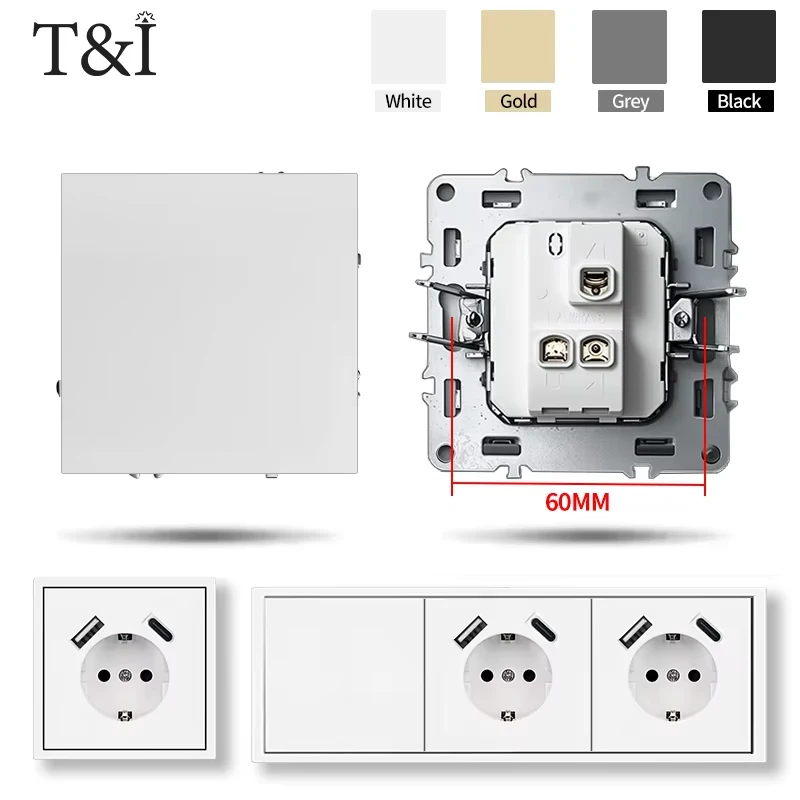 EU Schuko Socket with USB & USB-C Ports, 16A Grounded Flush Wall Outlet – Germany Steckdose Poland Standard