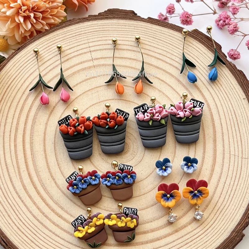 Spring Pansy Tulip Petal Polymer Clay Cutters Flower Leave Cutting Pottery Clay DIY Multiple Floral Earring Jewelry Making Tools