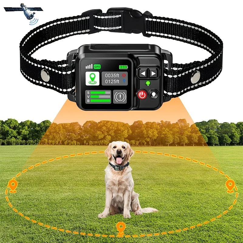 GPS Wireless Dog Collar Fence System, Adjustable 49-6561Ft Invisible Electric Fence, 3 Training Modes Beep/Vibration/Shock, Rech