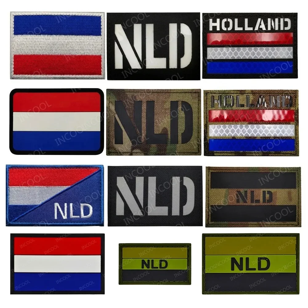 Netherlands Flag IR Reflective Patch NLD Embroidered Flag Patches Holland PVC Rubber Glow In Dark Decorative Appliques Badges