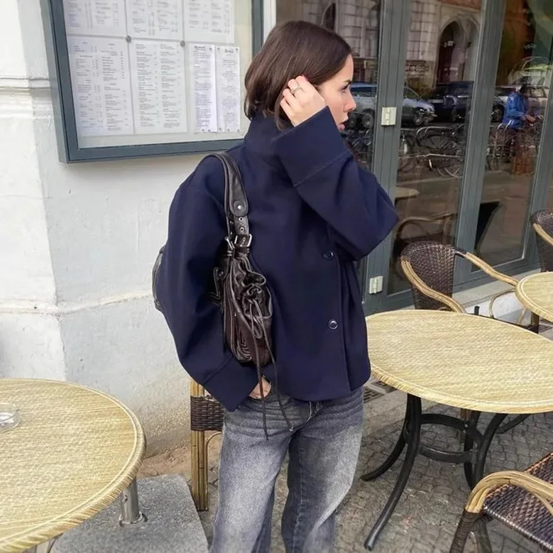 

2025 Autumn/Winter Women's Short Stand Collar Single-Breasted Stylish and Simple Commuter Woolen Coat Winter Jacket Women