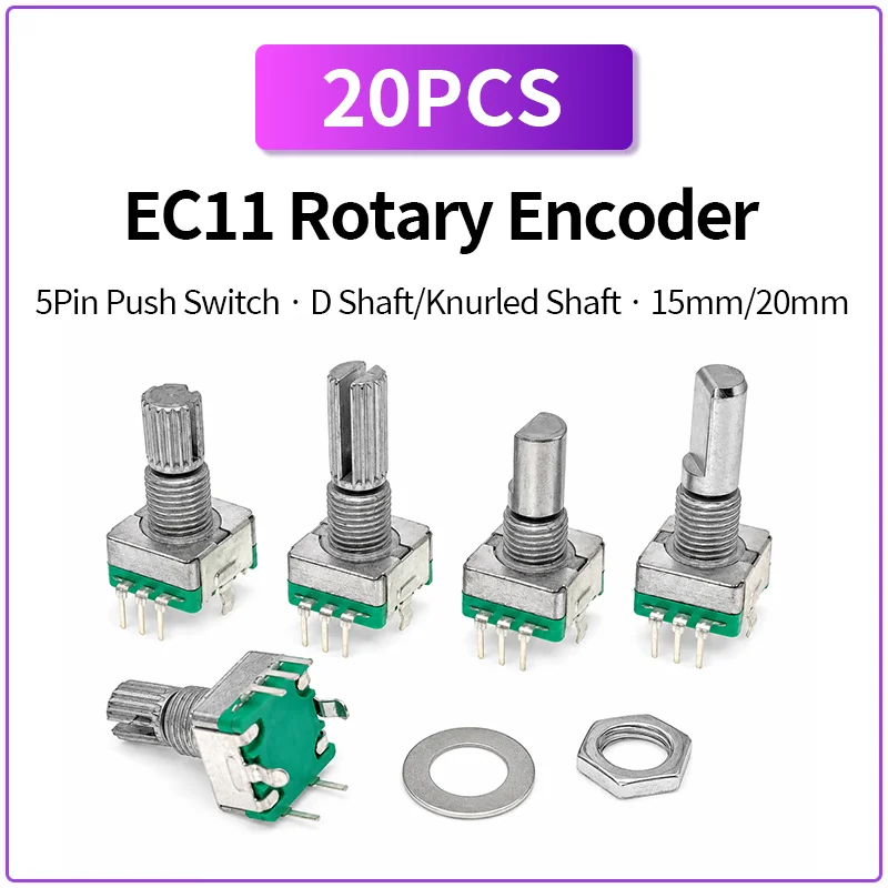 20PCS EC11 Rotary Encoder Switch 5Pin Push Button D Shaft Knurled Shaft 15mm 20mm Digital Potentiometer