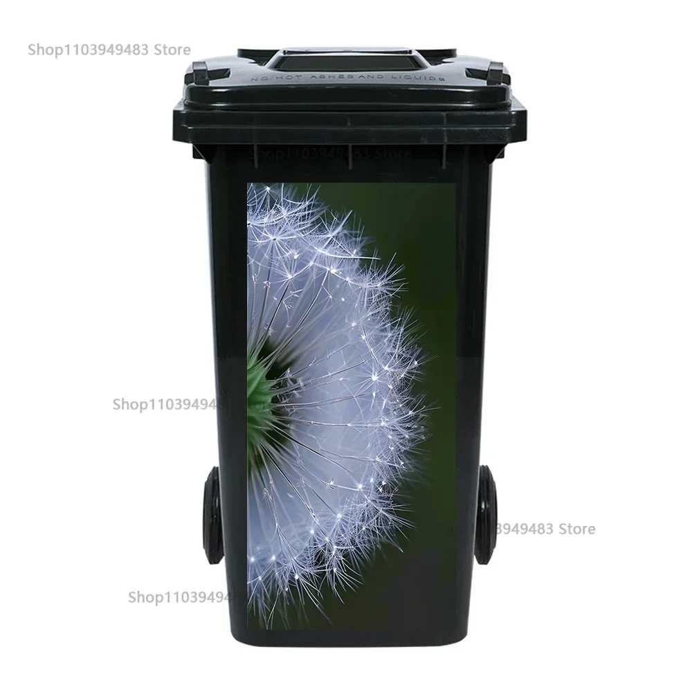 Dandelion Green Plants Self-adhesive PVC Waterproof Dustbin Stickers for Art Mural Recycling Eco-friendly Trash Can Stickers