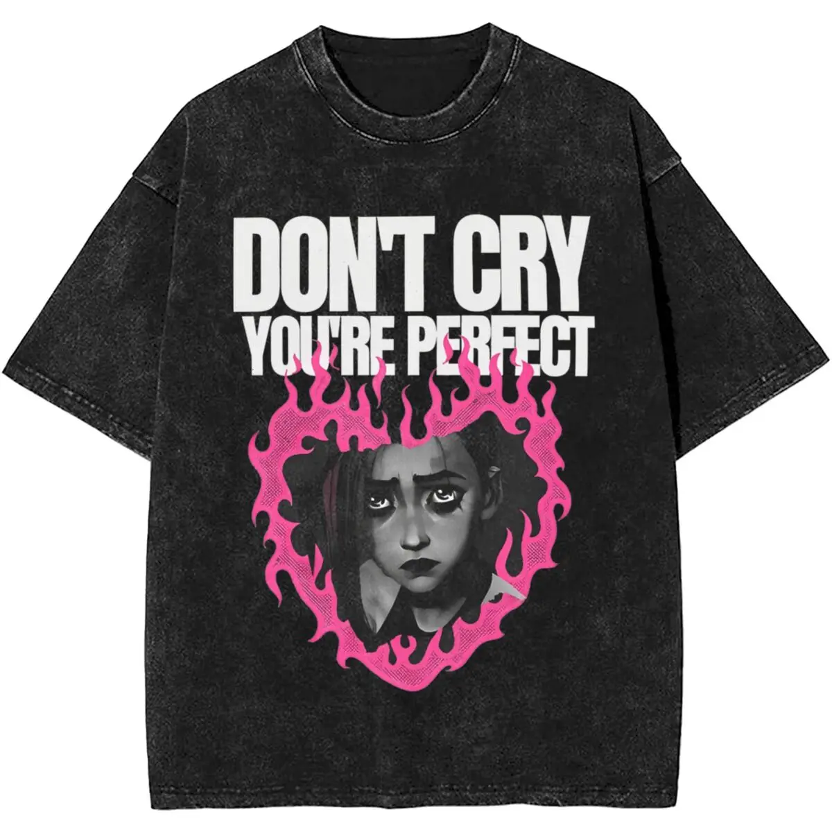 Don't Cry Your Perfect Arcane Anime Washed T Shirt Male Streetwear Casual T Shirts Summer Crew Neck Fashion Tees Oversize Tops