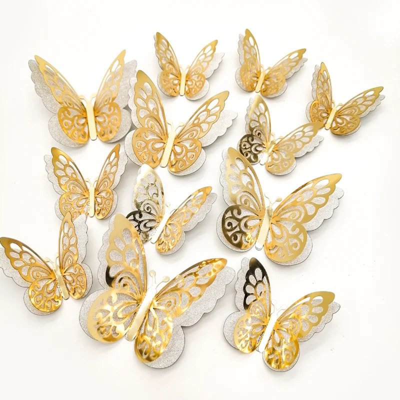 12pcs Butterfly Stickers 3D Three-dimensional Butterfly Flower Color PVC Living Room Background Wall DIY Home Decor Wall Sticker