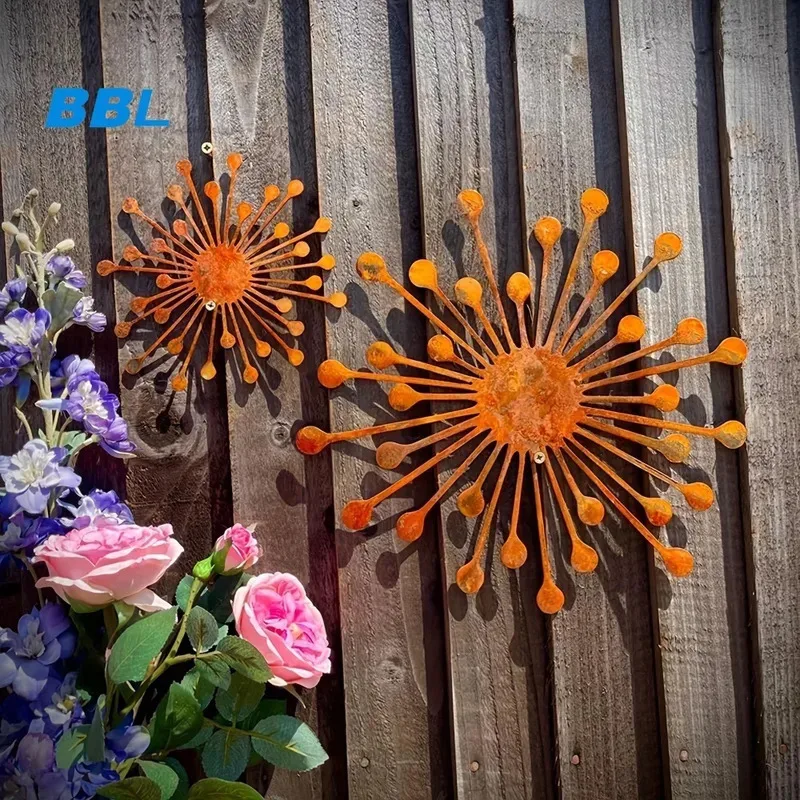 2PCS/SET rustic cast iron flowering onion garden art sign, rusted metal garden decoration silhouette, unique floral decoration