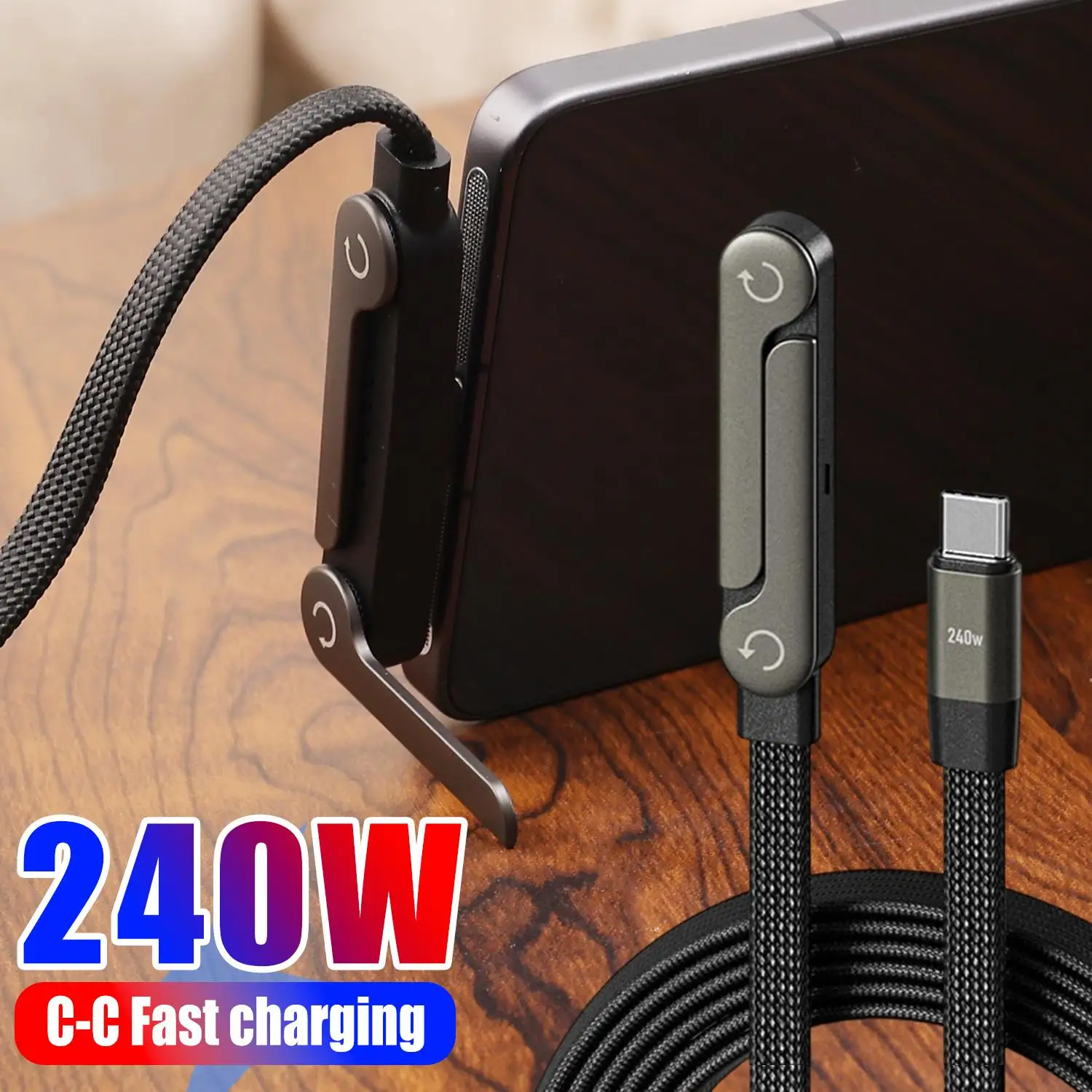 240W/65W Fast Charging Data Cable 2-in-1 Data Wire Foldable Phone Tablet Stand Type-C to Type-C /USB-A to Type-C Charger Cord
