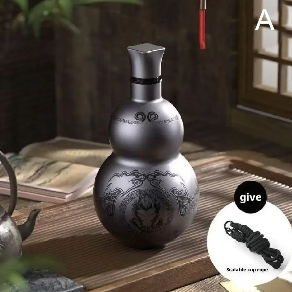 Wukong Theme Gourd Kettle 500ml Stainless Steel Thermos Cup Black Game Role Playing Lanyard Outdoor Boy Gift