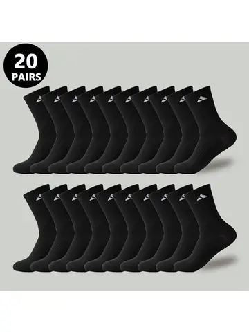 20 Pairs Men's High Waist Solid Unisex Sports Socks Black White Breathable Mid-Calf Casual All-Season Simple Versatile