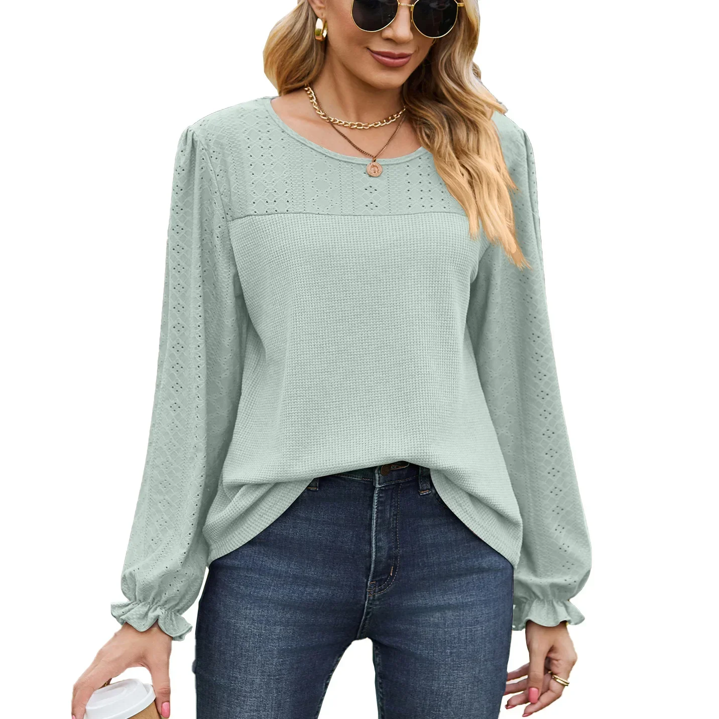 Women Long Sleeve Loose Casual T-shirt Tops for Spring, Autumn Round Neck Solid