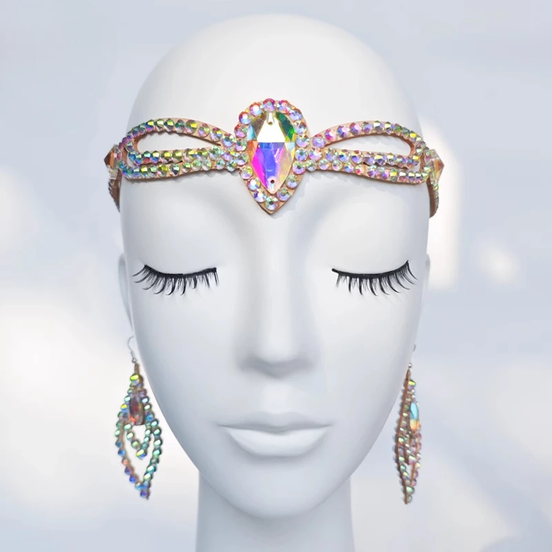 Fashion Rhinestone Drop Forehead Head Chain Headwear Jewelry Drag Queen Accessories Indian Belly Dance Headpiece for Women