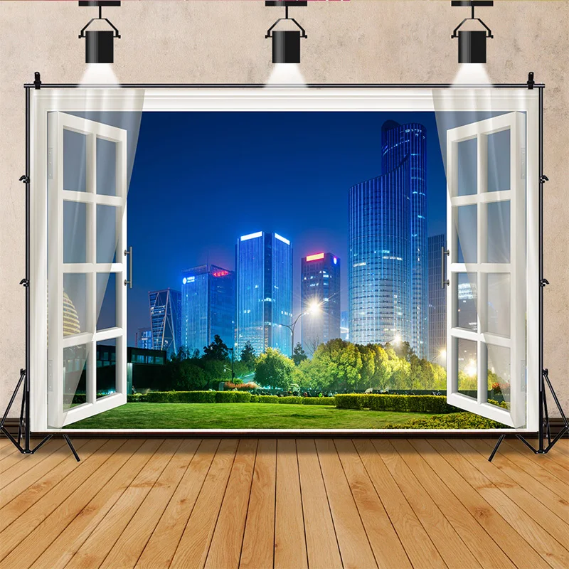 Wall Poster Open Window Sea Sunset Photography Backdrops Living Room Decoration Banner Beach Photo Studio Background CD-02