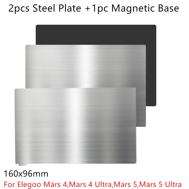 

Resin 3D Printer Build Plate for Elegoo Mars 4,Mars 4 Ultra,Mars 5,Mars 5 Ultra 160x96mm 2Pcs Flex Steel Plate+1Pc Magnetic Base