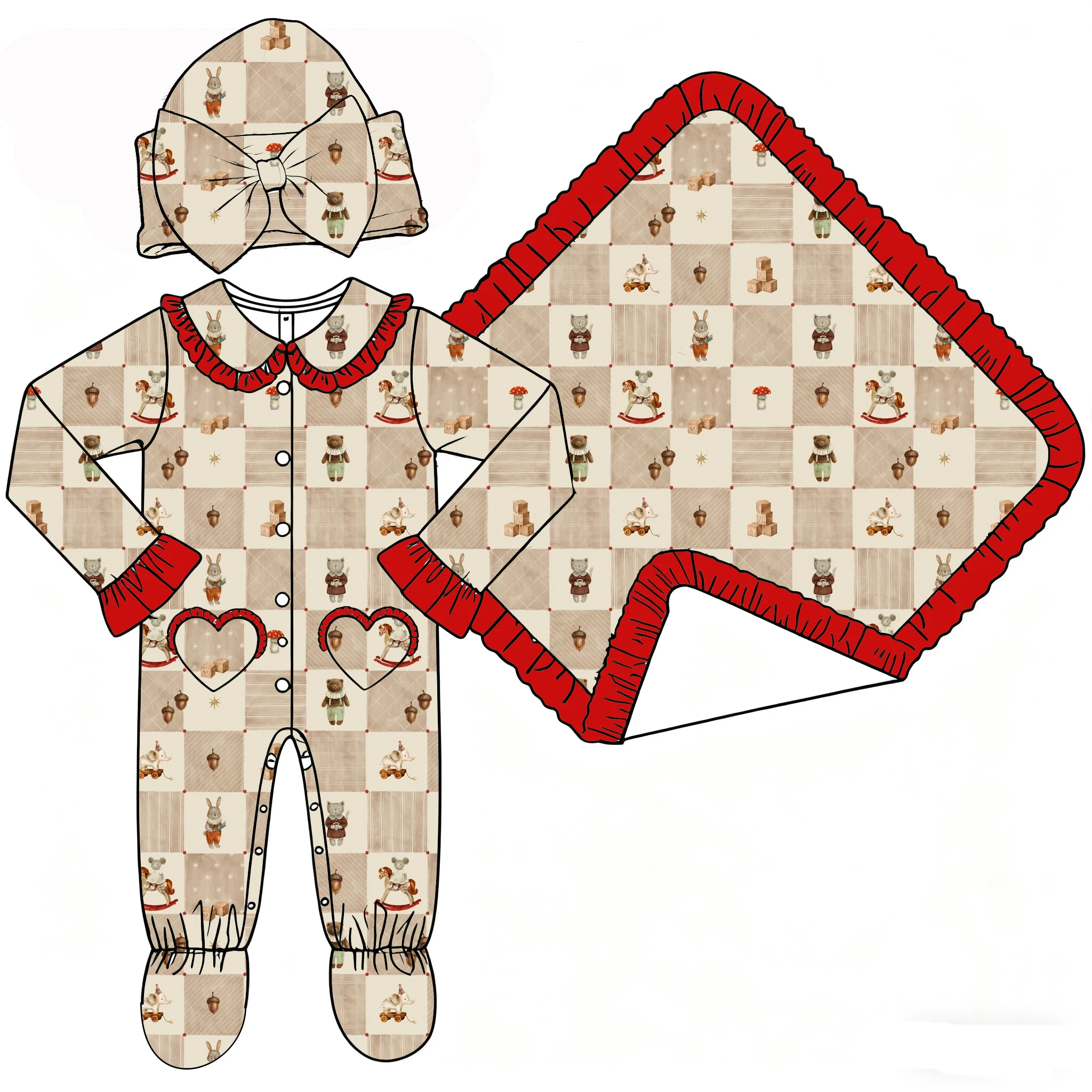 Newborn Christmas Onesie Zipper Footed Sleeper Blanket Toddler Baby Romper Jumpsuit Trojan Print Wholesale Milk Silk