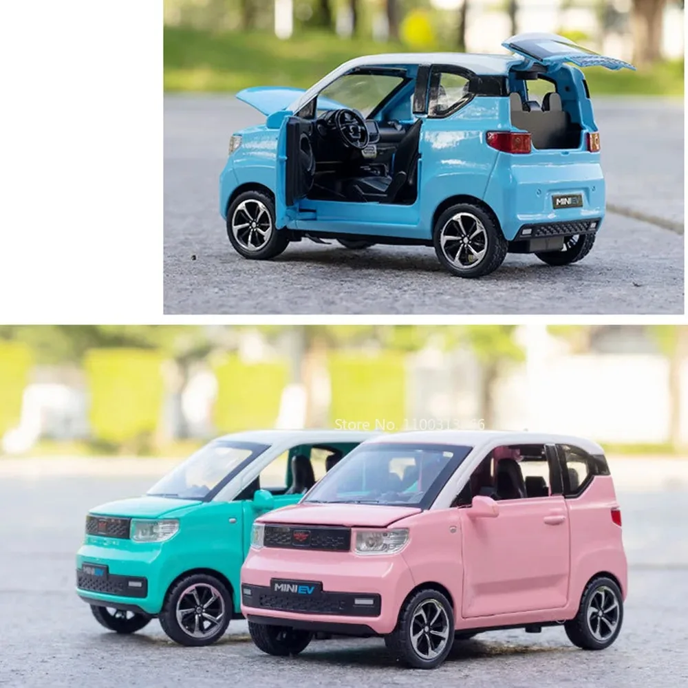 1/24 Scale WULING MINI EV โลหะของเล่นรถยนต์ Diecast รุ่นล้อดึงกลับยางยางยานพาหนะสําหรับชายวันเกิด...