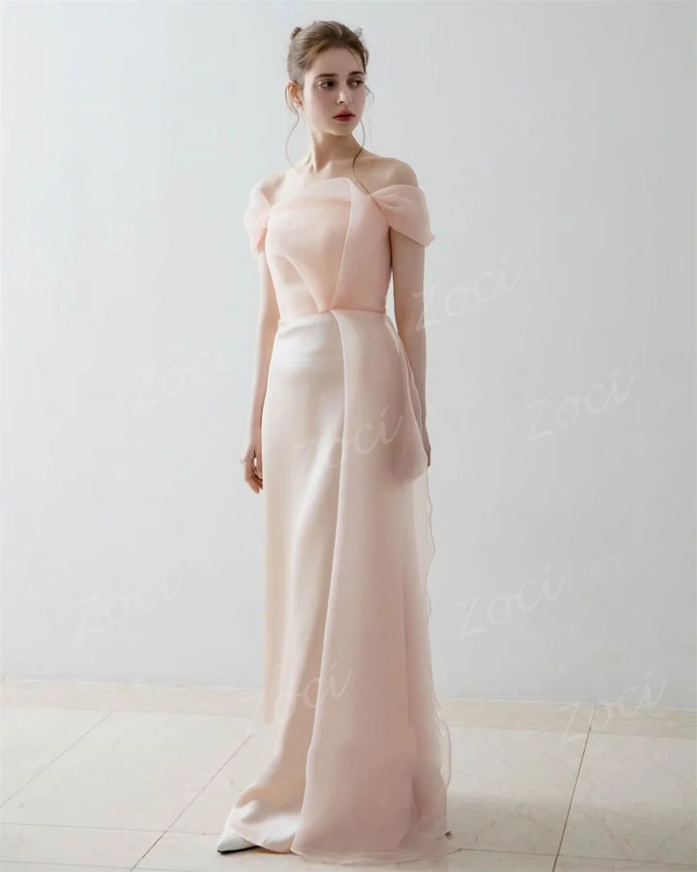 Zoci moderno laranja sem alças vestidos de baile coreia fotos de casamento vestido de organza sereia vestido de noite vestido de casamento personalizado