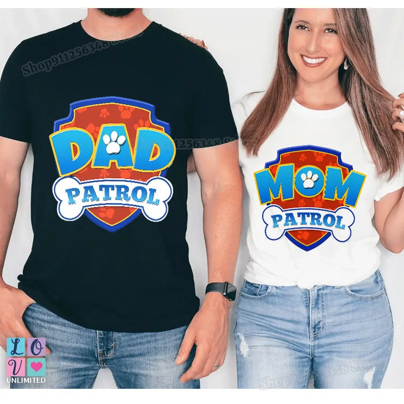 Cartoon Paw Patrols Dad Mum Graphic T Shirts for Men Women Couple Outfit Cotton Summer Clothes Short Sleeve Streetwear Tops Gift