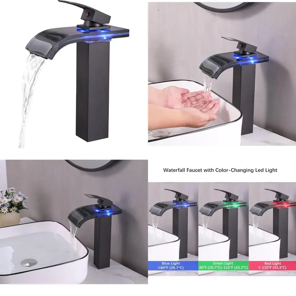 

Матовый черный латунный смеситель-водопад с одной ручкой для раковин высокого сосуда с одним отверстием и двумя линиями воды