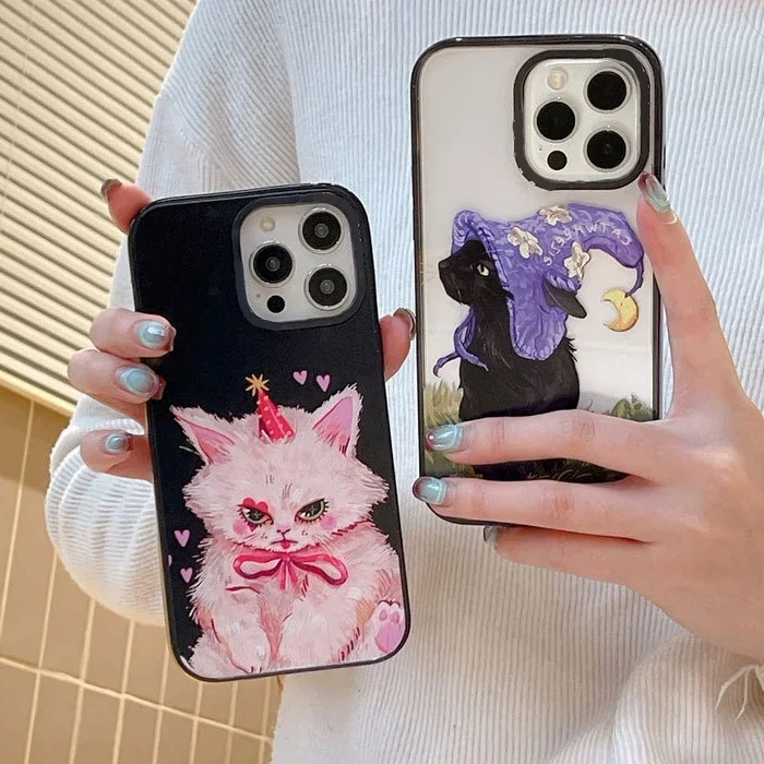 

2.0 Version Acrylic Upgrade Border Cat Phone Case Cover for IPhone 11 12 13 14 15 Pro Max Case for IPhone 15 Pro Max