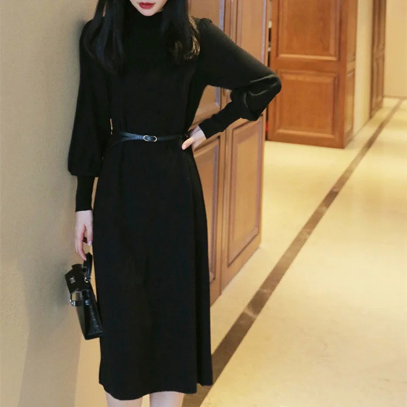 2024 Korean Version of the Wind Wind Long Knitted Dress Autumn and Winter New High-grade Sense with Coat Bottom Sweater Dress