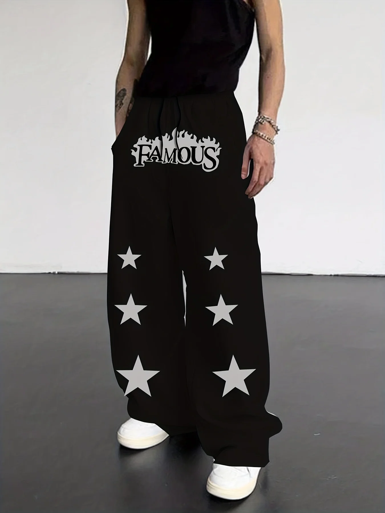 

Men's Casual Printed Jogging Pants with Text and Star Patterns - Wide-leg Casual Pants, Suitable for Gym Inspiration Clothing