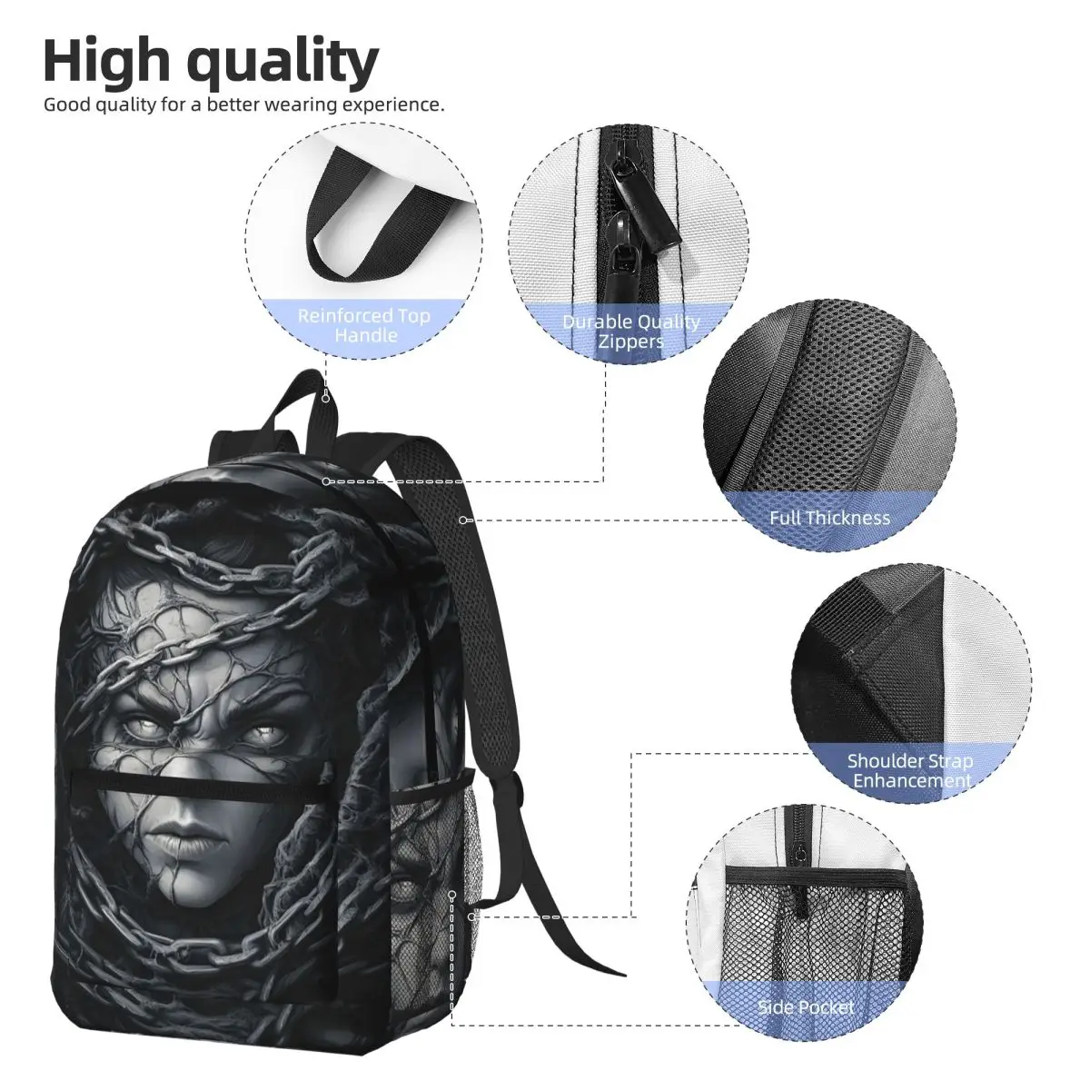 Chained Stone Face Fantasy Horror Gothic Backpack Boys Girls BookBag Children School Bag Computer Shoulder Bags for Men Women