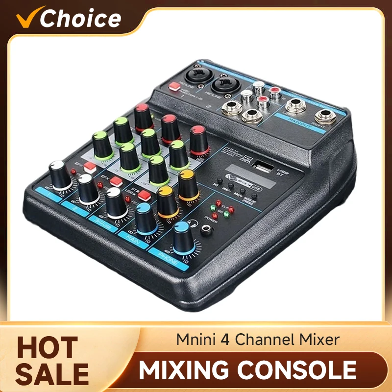 

4-Channel Mini BT USB Audio Mixer Console with Reverb Effects for PC Live Streaming DJ Stage Performance Professional