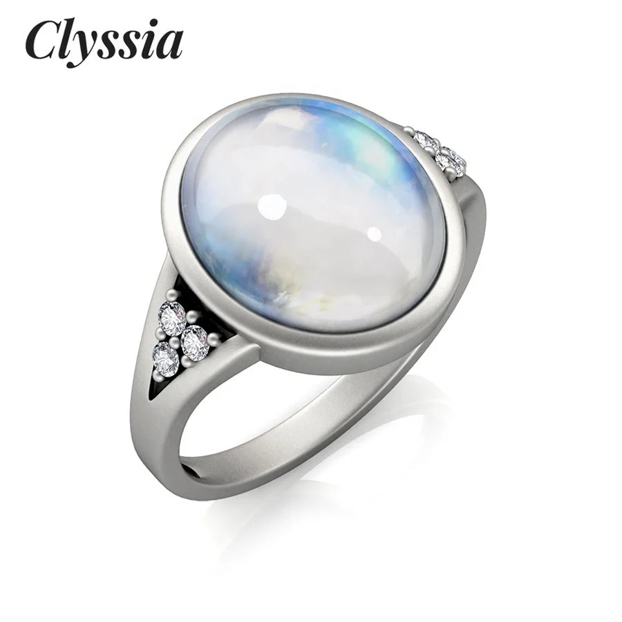 

CLYSSIA 12 мм x 10 мм, большие овальные кольца с лунным камнем, винтажные драгоценные камни, винтажные латунные радужные украшения для женщин и мужчин, вечерние, свадебные подарки