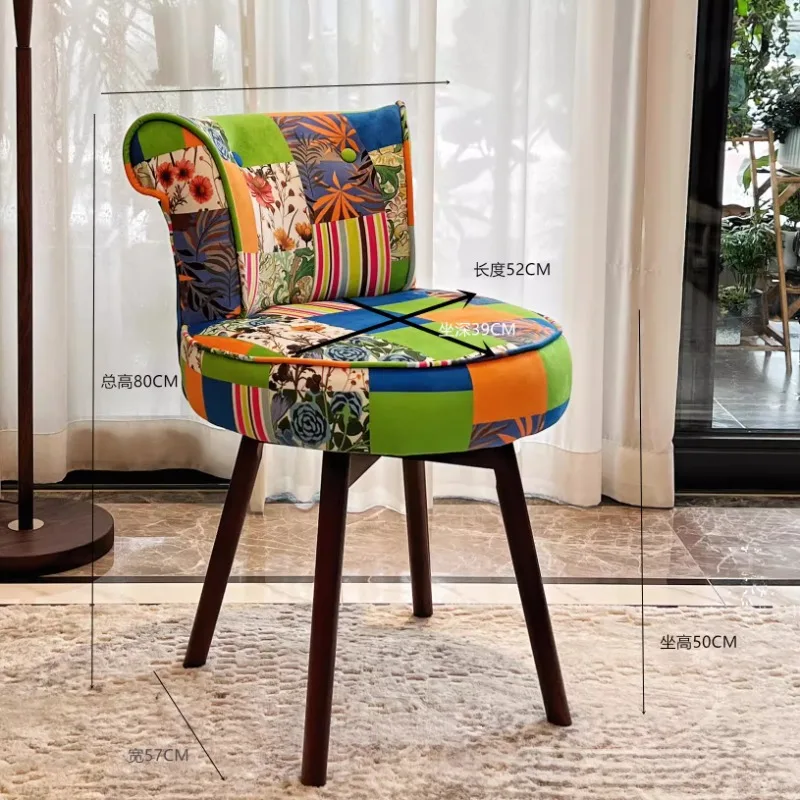 Exquisite patterns Dresser Backrest Stool wood Dining chair for living room bedroom Leisure chair Soft and comfortable