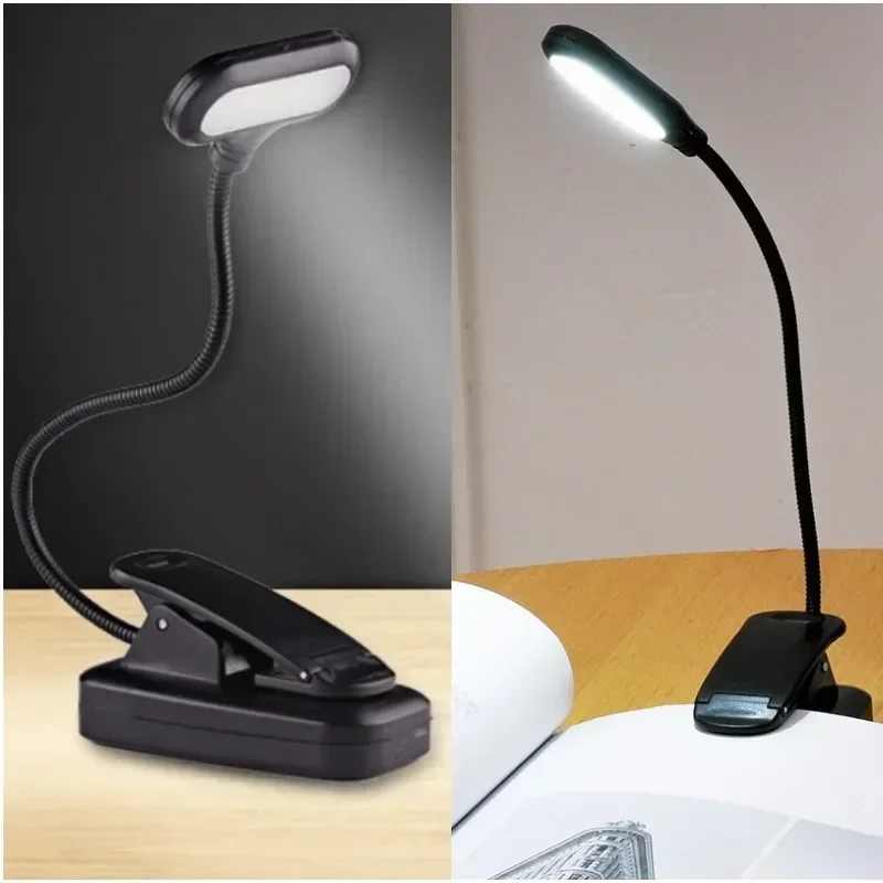 LED Eye Protection Book Night Light Adjustable Mini Clip-On Study Desk Lamp  Battery Powered Flexible for Travel Bedroom Reading