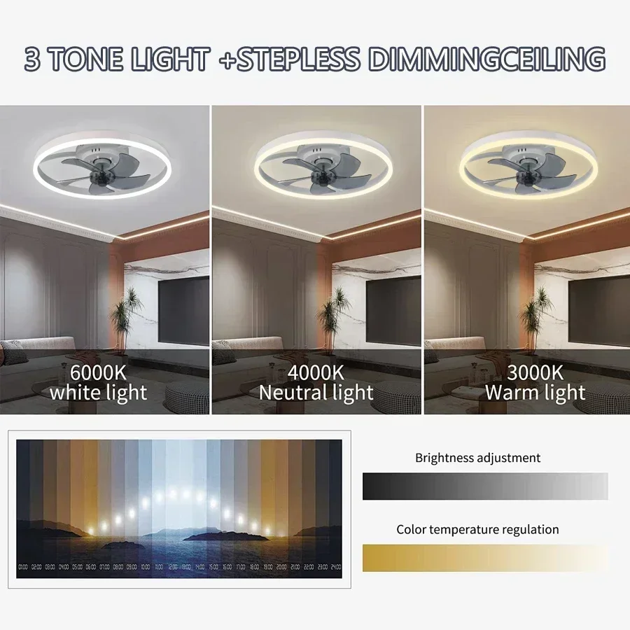 ضوء مروحة سقف LED حديث مع إضاءة بسيطة الطراز، غرفة المعيشة، غرفة النوم، صامت، منزل مع ضوء مروحة سقف مدمج