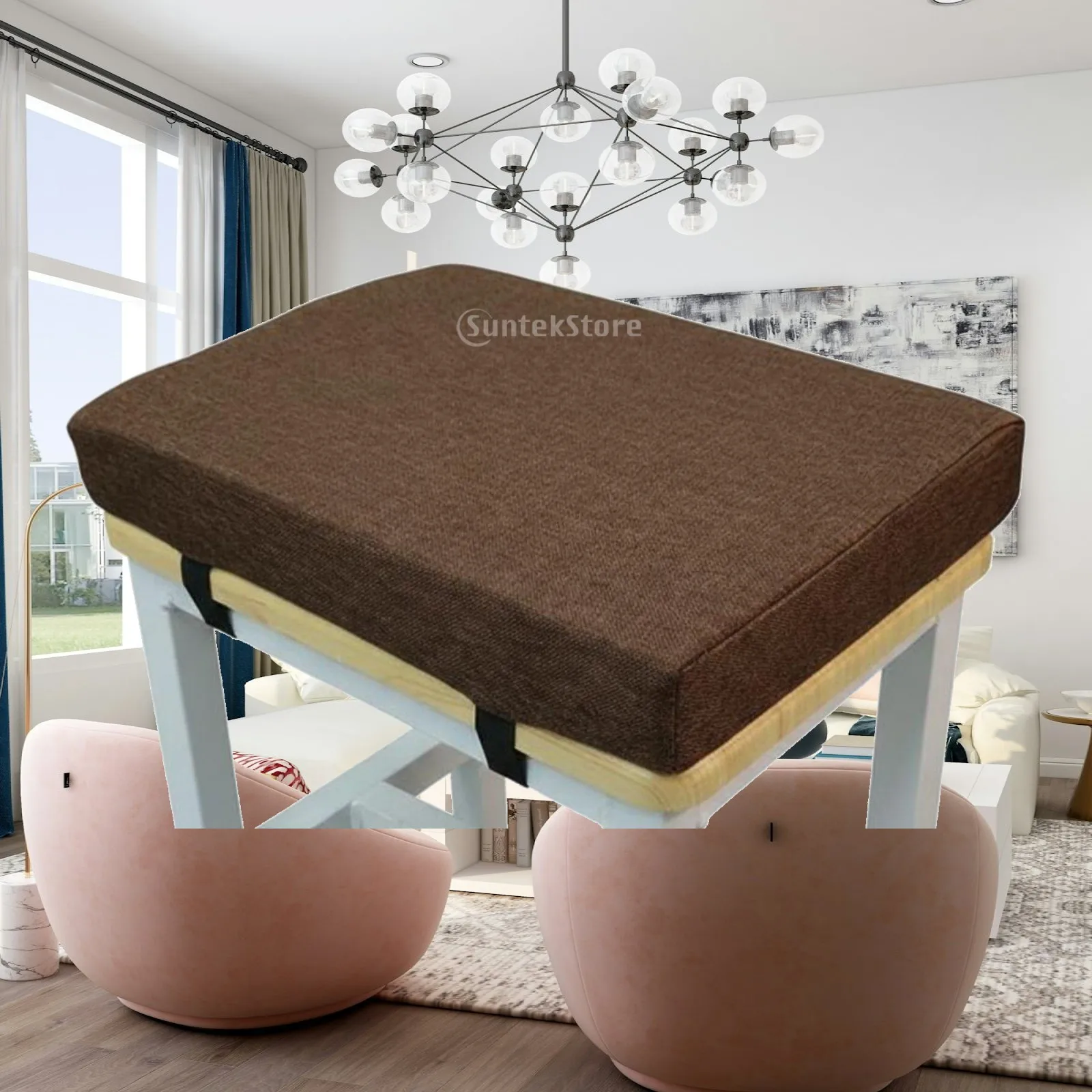 Premium Linen Seat Cushion Firm Square Foam Chair Pad Anti-slip Elastic Straps for Office Desk Classroom Factory Stool