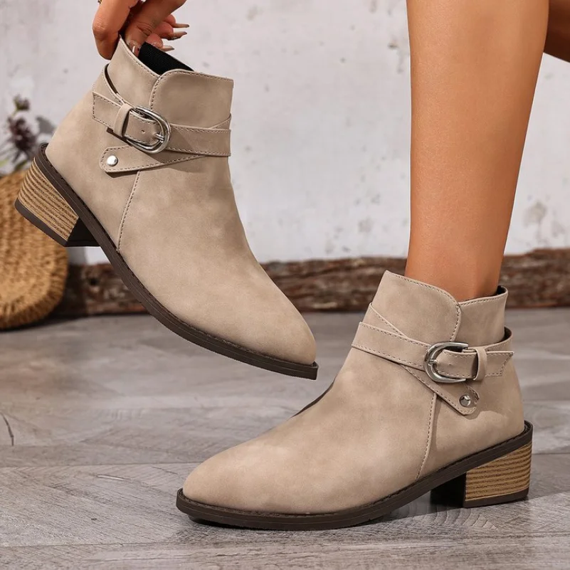 

Модные ботинки большого размера, женские ботильоны на квадратном каблуке с острым носком, осень-зима, боковая молния, исходящие женские короткие ботильоны